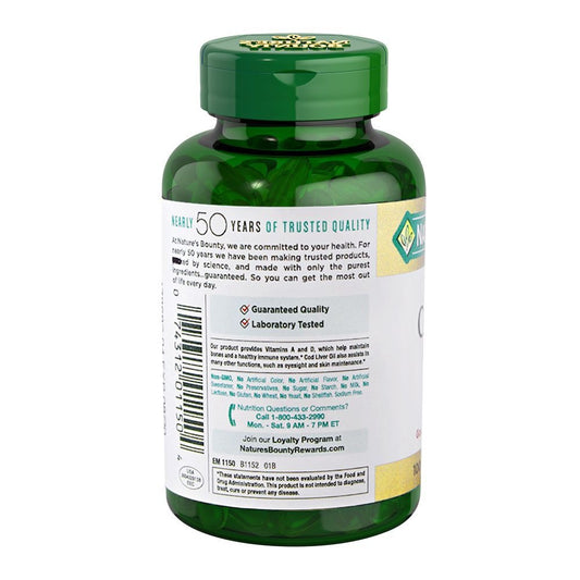 Nature's Bounty Omega-3 Cod Liver Oil, 100 Softgels