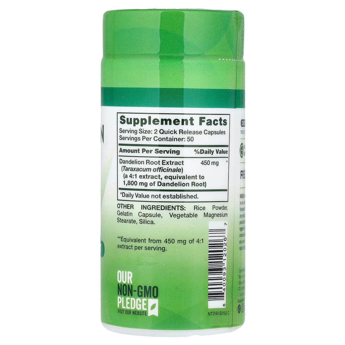 Nature's Truth Dandelion Root Extract 1800mg, 100 Capsules