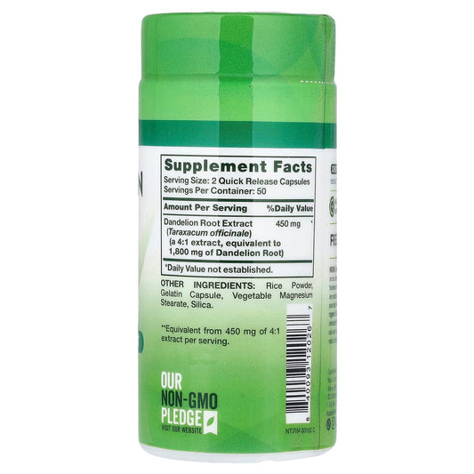 Nature's Truth Dandelion Root Extract 1800mg, 100 Capsules
