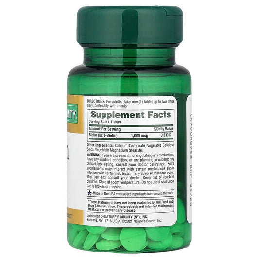 Nature's Bounty Biotin 1000 mcg , 100 Tablets