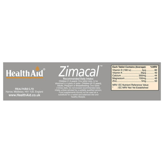 HealthAid Zimacal (Calcium, Magnesium, Zinc, Vit D, Vit K),20 Tablets