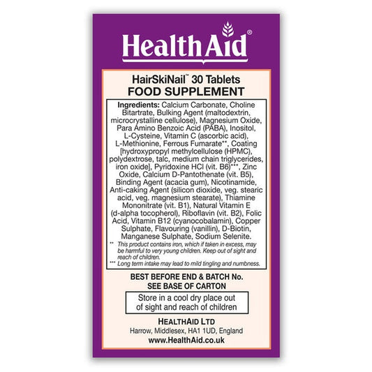 HealthAid Hair Skin & Nail Formula, 30 tablets