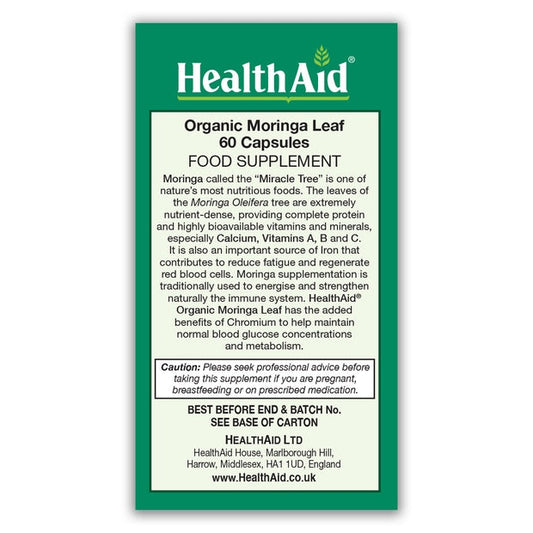 HealthAid Organic Moringa Leaf, 60 Capsules