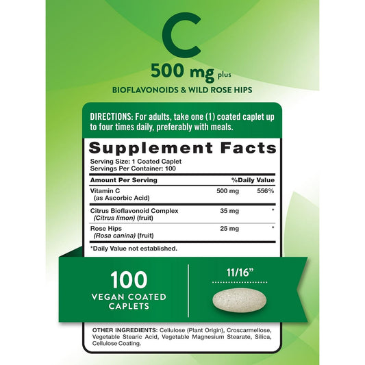Nature's Truth Vitamin C with Rose Hips and Bioflavonoids 100 Caplets | 500mg