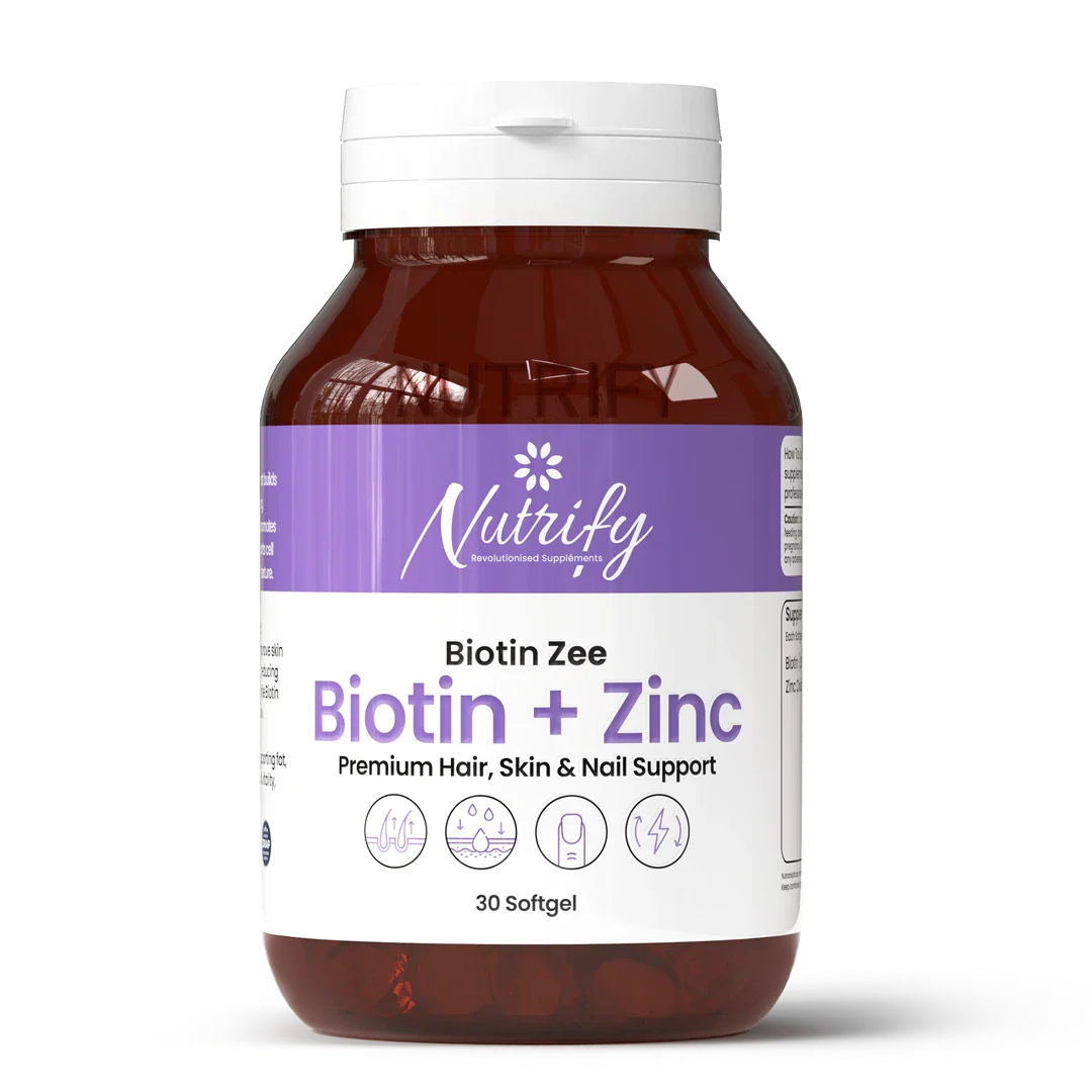 Nutrify Biotin Zee – Premium Hair, Skin & Nails Support Formula -30 Softgels Nutrify