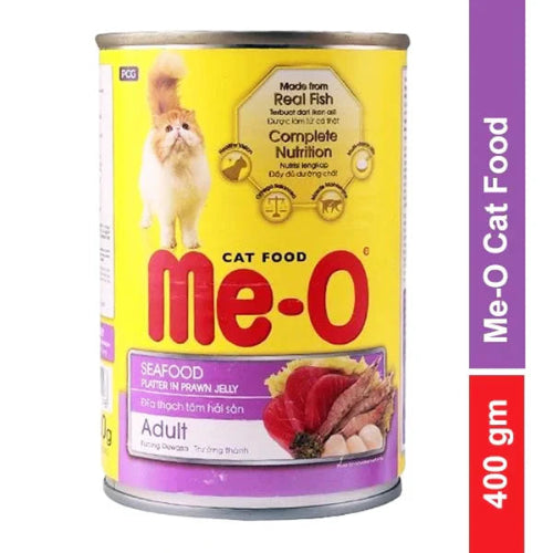 Me-O Canned Adult Cat Food - SeaFood Platter in Prawn Jelly, 400g