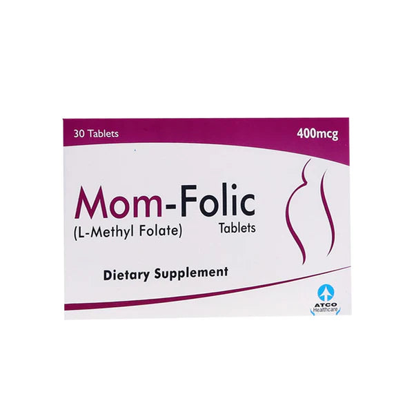 Mom Folic Tablets 400mcg, 30 Tablets– ATCO | Folic Acid Supplement for Pregnancy & Maternal Health ATCO