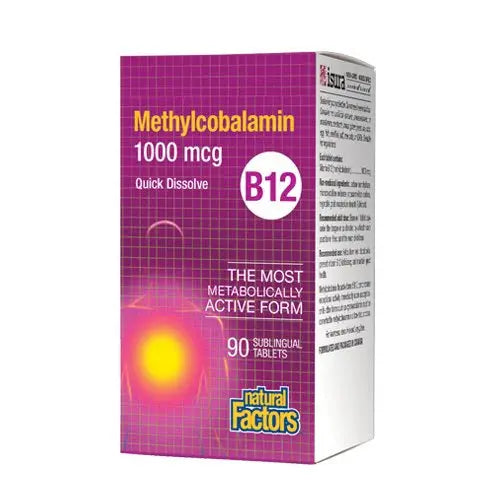 Natural Factors Vitamin B12 1000 mcg (Methylcobalamin), 90 Sublingual Tablets
