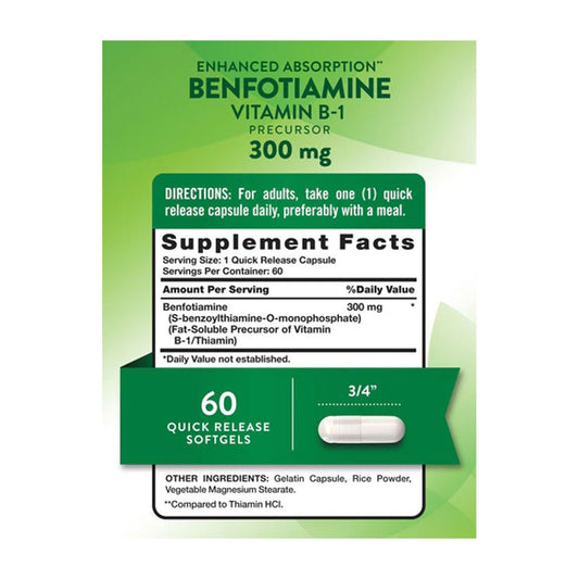 Nature's truth BENFOTIAMINE VITAMIN B-1 ENHANCED ABSORPTION 300 MG, 60 Capsules