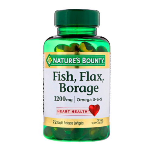 Nature's Bounty Omega 3-6-9 Fish Flax Borage 1200mg , 72 Rapid Release Softgels