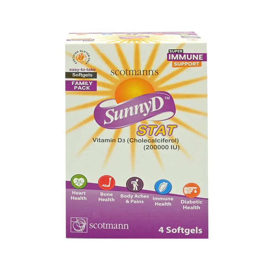 Scotmann SunnyD Stat (Vitamin D3 200,000 IU), 4 Softgels Scotmann