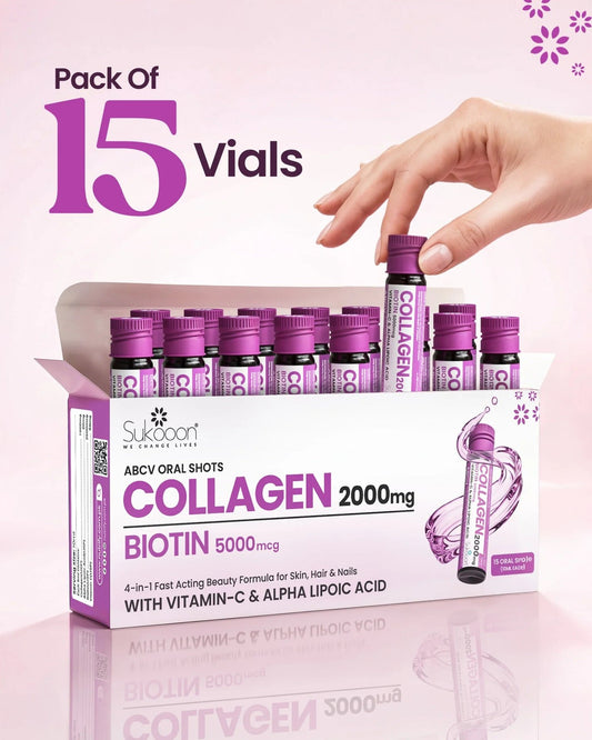 Sukooon ABCV Liquid Collagen Shot 2000mg, Biotin 5000mcg , 15 Vials