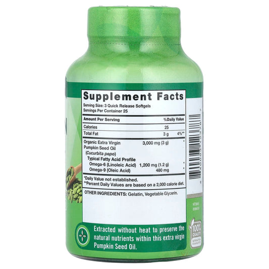Nature's Truth Pumpkin Seed Oil Cold Pressed 3000mg, 75 Quick Release Softgels