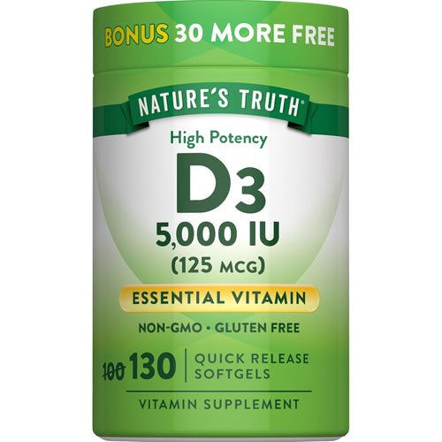 Nature's Truth Vitamin D3 5000 IU (125mcg), 130 Quick Release Softgels