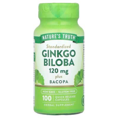 Nature's Truth Ginkgo Biloba Plus Bacopa 120mg, 100 Quick Release Capsules