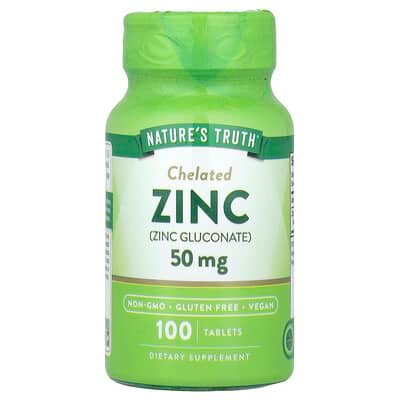 Nature's Truth Zinc Chelated 50 mg, 100 Tablets