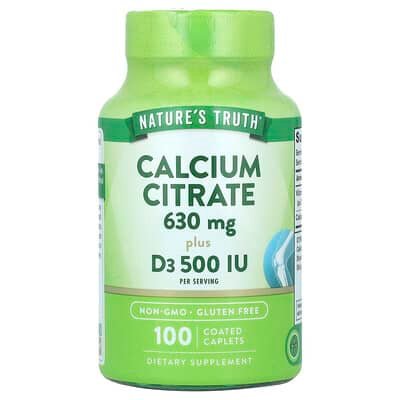 Nature's Truth Calcium Citrate Plus D3 630mg, 100 Coated Caplets