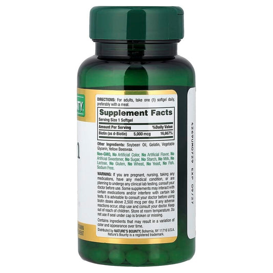 Nature's Bounty Biotin 5000 mcg, 72 Softgels