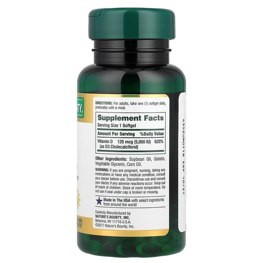 Nature's Bounty Vitamin D3 5000 IU, 150 Softgels