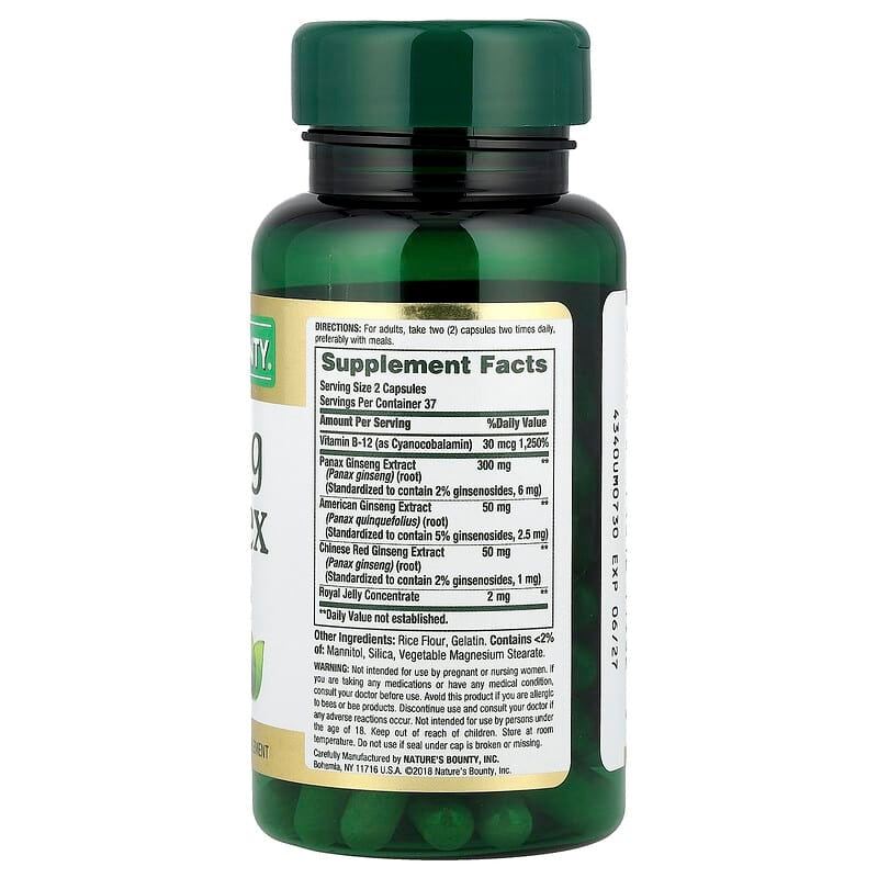 Nature's Bounty Ginseng Complex with Royal Jelly, 75 Capsules