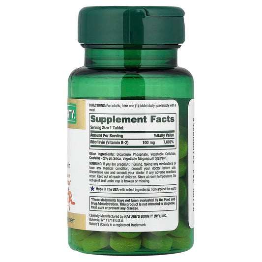 Nature's Bounty Vitamin B-2 100mg , 100 Coated Tablets