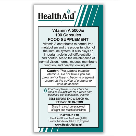 HealthAid Vitamin A 5000IU , 100 Capsules