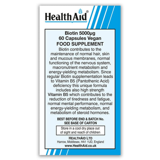 HealthAid Biotin 5000mcg, 60 Capsules