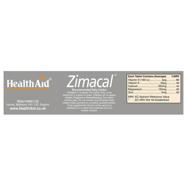 HealthAid Zimacal (Calcium, Magnesium, Zinc, Vit D, Vit K),20 Tablets
