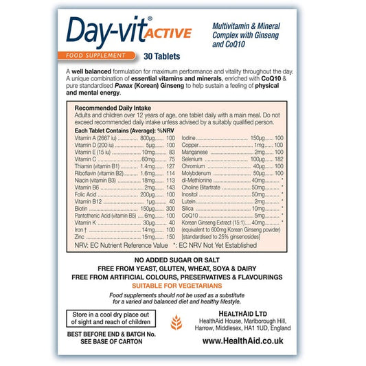 HealthAid Day-vit Active,30 Vegetarian Tablets