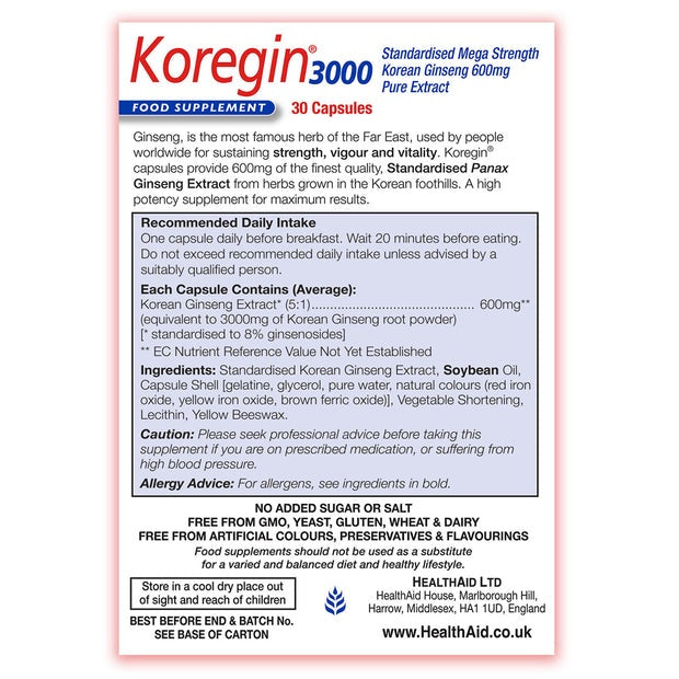 HealthAid Koregin 3000 (Korean Ginseng),30 Capsules
