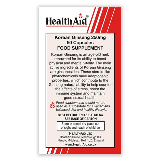 HealthAid Korean Ginseng 250mg,50 Capsules