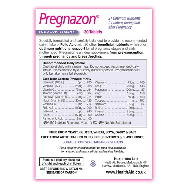 HealthAid Pregnazon  One-A-Day ,30 Veg Capsules