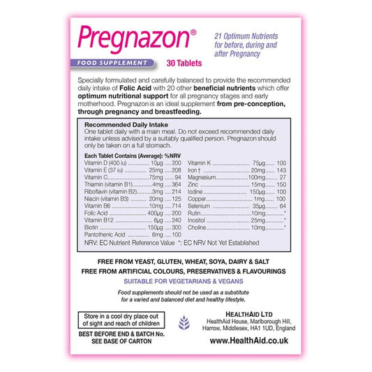 HealthAid Pregnazon  One-A-Day ,30 Veg Capsules