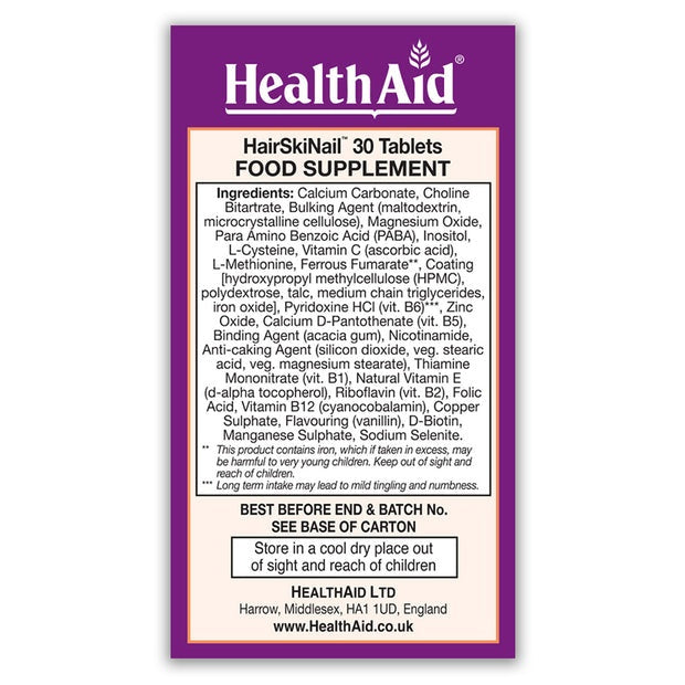 HealthAid Hair Skin & Nail Formula, 30 tablets