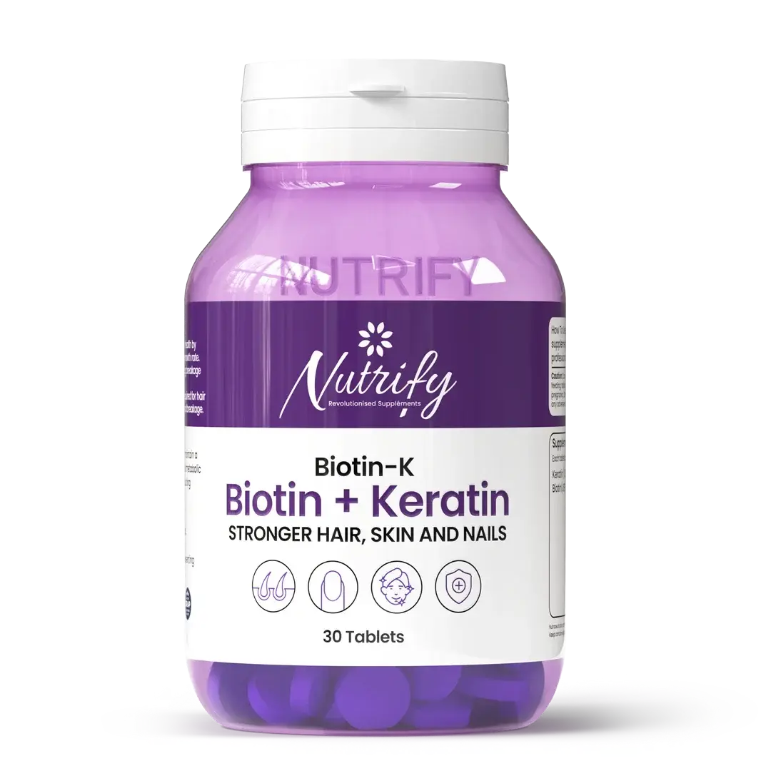 BIOTIN-K (Biotin + Keratin) – Stronger Hair, Skin & Nails,30 Tablets Nutrify
