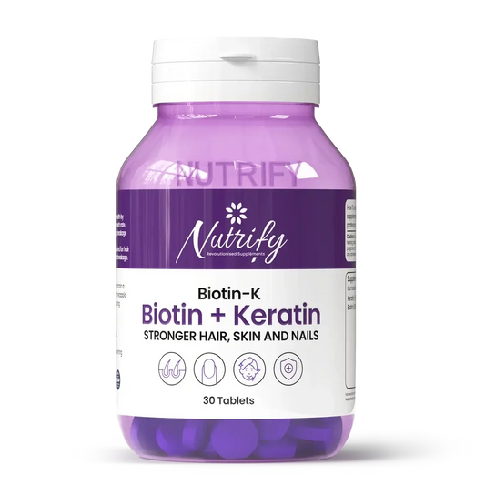 BIOTIN-K (Biotin + Keratin) – Stronger Hair, Skin & Nails,30 Tablets Nutrify