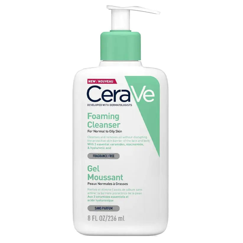 CeraVe Foaming Cleanser Fragrance-Free, 236ml | With Ceramides, Niacinamide & Hyaluronic Acid for Normal to Oily Skin CeraVe