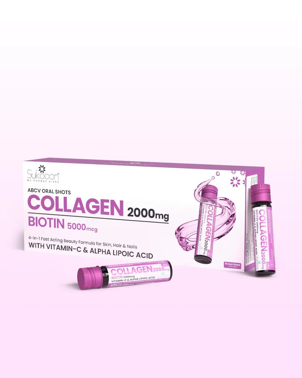 Sukooon ABCV Liquid Collagen Shot 2000mg, Biotin 5000mcg , 7 Vials