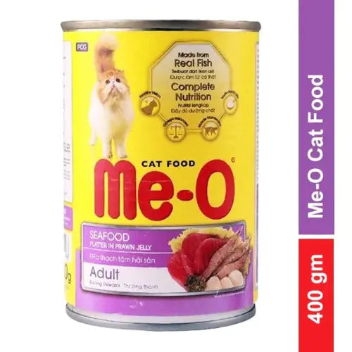 Me-O Canned Adult Cat Food - SeaFood Platter in Prawn Jelly, 400g