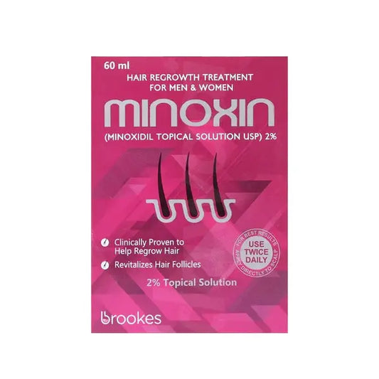 Minoxin Topical Hair Regrowth Solution (Minoxidil 2%), 60ml - Brookes Pharma Brookes Pharma