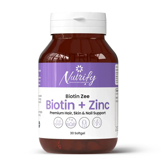 Nutrify Biotin Zee – Premium Hair, Skin & Nails Support Formula -30 Softgels Nutrify