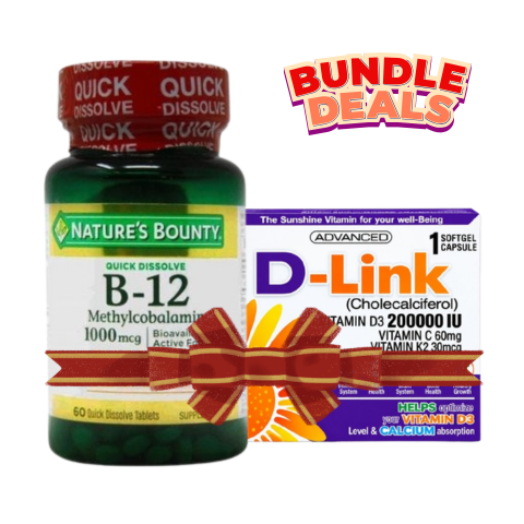 Bundle Offer - Nature's Bounty Vitamin B12 Methylcobalamin 1000mcg + D-Link Vitamin D