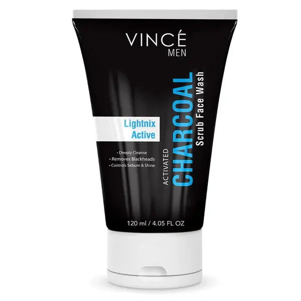 Vince Activated Charcoal Scrub Face Wash for Men – Deep Cleansing & Oil Control Formula for Clear, Fresh Skin 120 Ml Vince