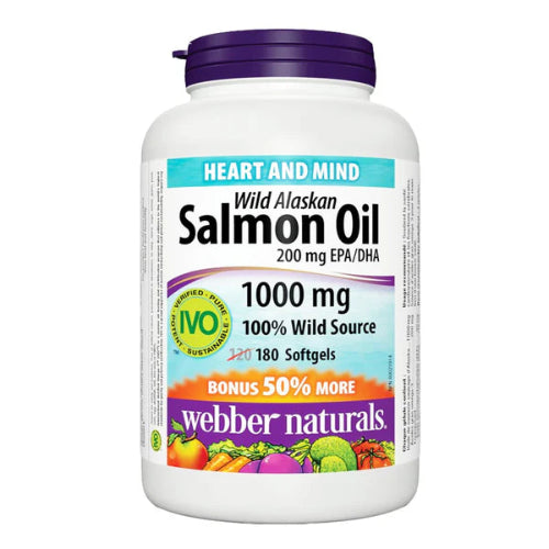 Webber Naturals Wild Alaskan Salmon Oil 1000mg, 180 Softgels