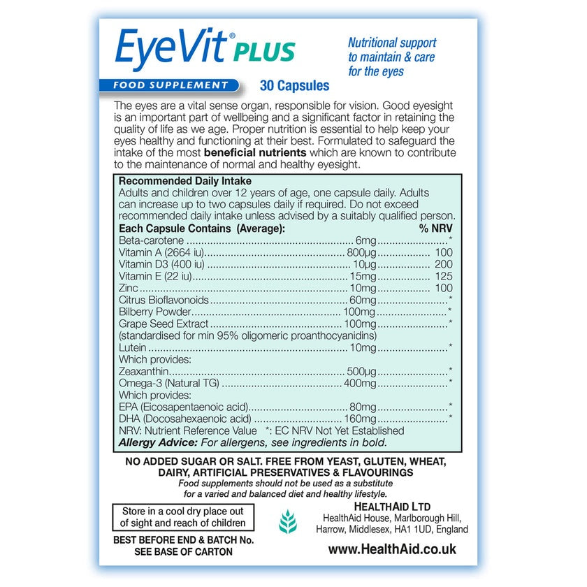 HealthAid EyeVit Plus, 30 Capsules